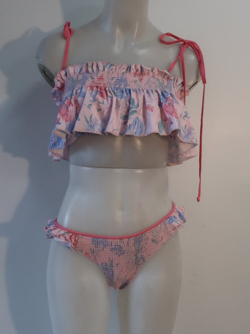 Womens LoveShackFancy Pink Multicolor Floral (Item- 32) Smock Swim Bikini XS